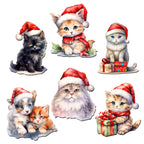 Christmas Cats Decorative Eco Wood Magnets Set of 6 by G. Debrekht - Pets Dog and Cat Decor - 8090016G-S6