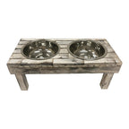 Huntley Pet Berjen Table Elevated Double Bowl Pet Feeder, White Wash