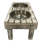 Huntley Pet Berjen Table Elevated Double Bowl Pet Feeder, White Wash