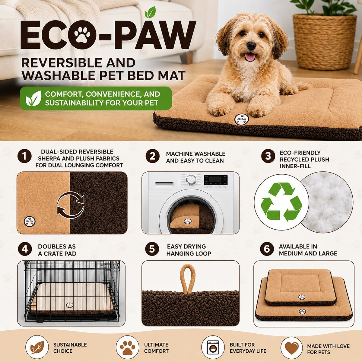 Pet Life ® 'Eco-Paw' Reversible Eco-Friendly Pet Bed Mat